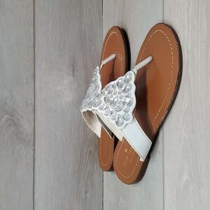 Kate Spade Women Thong Leather T strap Rhinestone Flats Sandals shoes sz 6.5M
